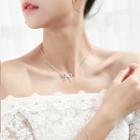 925 Sterling Silver Rhinestone Bow Pendant Necklace As Shown In Figure - One Size