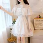 Cape-sleeve Perforated A-line Dress