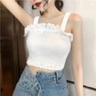 Sleeveless Ruffle Trim Crop Top