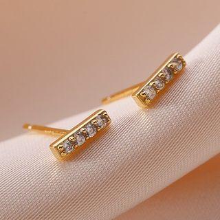 Rhinestone Bar Sterling Silver Earring 1 Pair - Gold - One Size