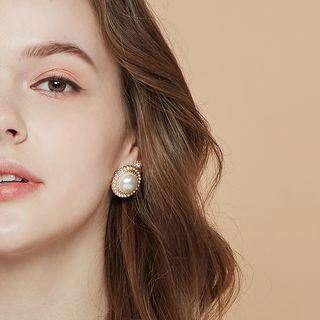 Faux-pearl Button Earrings (gold) One Size