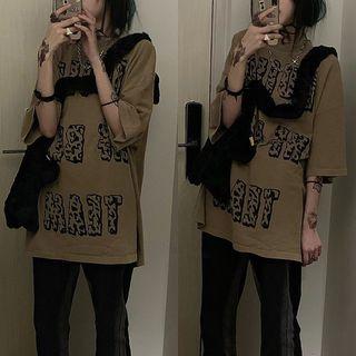Short Sleeve Leopard Letter Print T-shirt