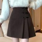 Asymmetrical Buckled Woolen Mini A-line Skirt
