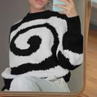 Swirl Printed Round Neck Long Sleeve Sweater