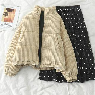 Corduroy Puffer Jacket / Dot Midi Skirt