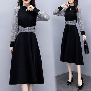 Sequined Mesh Sleeve Dress