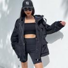 Mock-neck Plain Cargo Zip Pocket Oversize Jacket