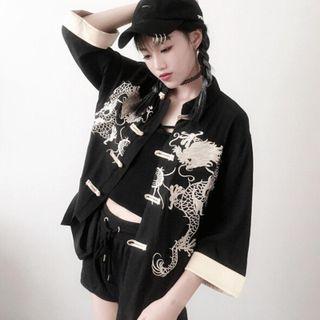Elbow-sleeve Dragon Embroidered Jacket