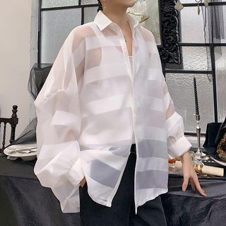 Sheer Striped Drop-shoulder Shirt