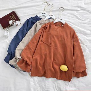 Plain Crewneck Puff-sleeve Blouse