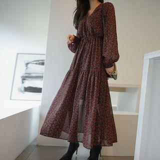 Drawcord-waist Maxi Floral Dress