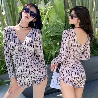 Long-sleeve Print Swimdress