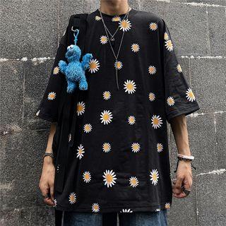 Flower Patterned Short-sleeve Round Neck T-shirt