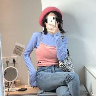 Long-sleeve Mock-neck Top / Chain-strap Camisole Top