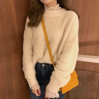 Bell-sleeve Dotted Top / Plain Sweater