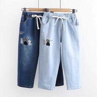 Drawstring Waist Cat Printed Pants
