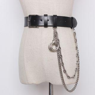 Chained Genuine Leather Belt Genuine Leather Belt - Black - One Size