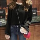 Loose Lace Side Long-sleeve Top Black - One Size