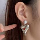 Heart Rhinestone Faux Pearl Dangle Earring 1 Pair - Heart Earrings - Silver - One Size