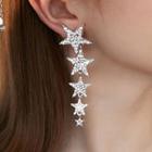 Non-matching Rhinestone Star Dangle Earring 1 Pair - 925 Sterling Silver Pin - One Size