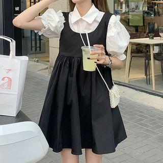 Puff-sleeve Blouse / Sleeveless Mini A-line Dress