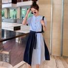 Short-sleeve Stand Collar A-line Midi Shirtdress