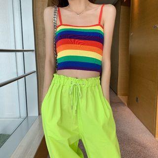 Harem Pants / Spaghetti Strap Rainbow Stripe Top