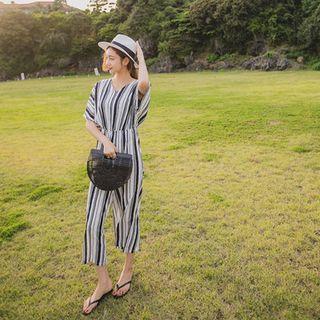 Tie-back Stripe Jumpsuit