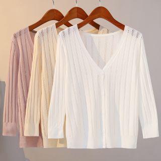 3/4-sleeve Button-up Knit Top