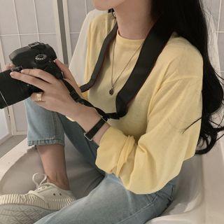 Long Sleeve Plain Round Neck T-shirt Yellow - One Size