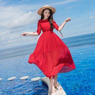 Cutout Shoulder Plain Sundress