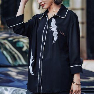Crane Embroidered Long-sleeve Shirt