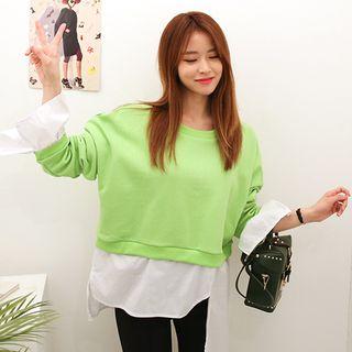 Inset Shirt Asymmetric-hem Pullover