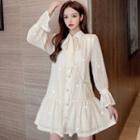 Long-sleeve Sequined Tie-neck Shirt Dress