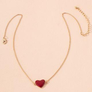 Heart Glaze Alloy Necklace Red Heart - Gold - One Size