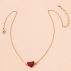 Heart Glaze Alloy Necklace Red Heart - Gold - One Size