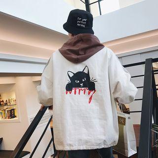 Loose-fit Cat-print Hooded Top