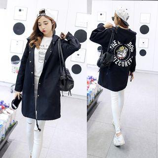 Dog Print Hooded Snap Button Jacket