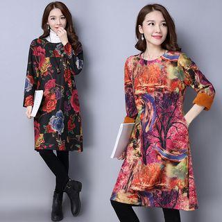 Fleece Lined Printed Long Sleeve Dress