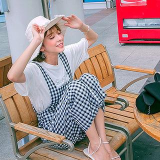 Gingham Linen Blend Overall Pants