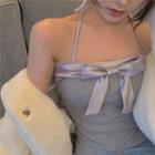 Halter-neck Bow-front Camisole Top Grayish Purple - One Size