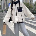 Fleece Zip-up Jacket White - One Size