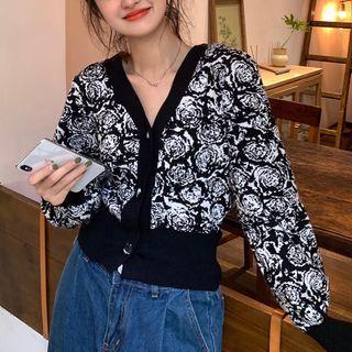 Rose V-neck Cardigan Black - One Size