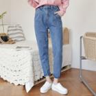 Band-waist Washed Baggy Jeans