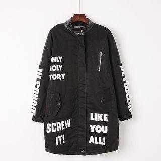 Lettering Paneled Zip Coat