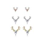 Sterling Silver Simple Tricolor Antler Cubic Zircon Three-piece Stud Earrings S925 - Three Color Red Yellow White - One Size