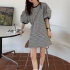 Puff Sleeve Pinstriped Dress Stripe - One Size