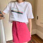 Set: Loose-fit Short Sleeve Printed T-shirt + Plain A-line Skirt