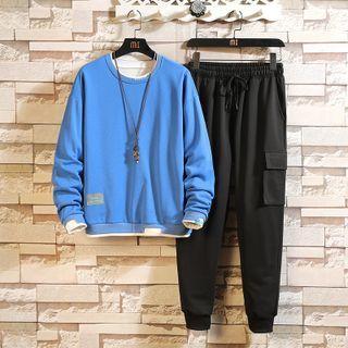 Set: Mock Two-piece Sweatshirt + Cargo Sweatpants