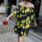 Lemon Print Off-shoulder A-line Dress